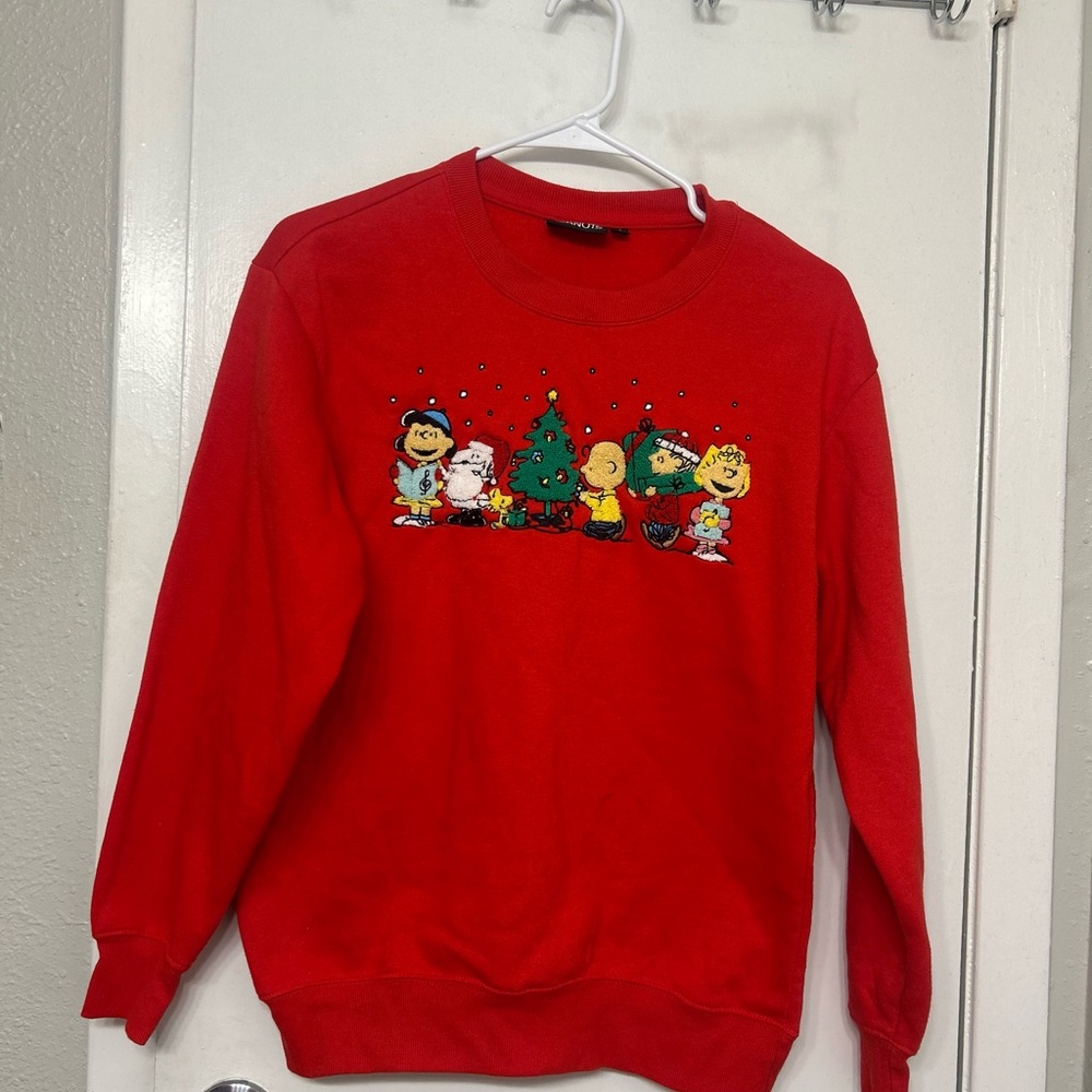 Peanuts Red Crewneck Sweater with Festive Graphic
